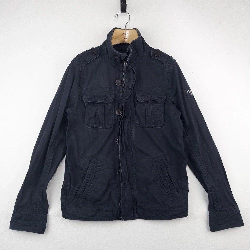 Vintage Abercrombie & Fitch Mens Medium Sentinel Cargo Military Navy Blue Jacket